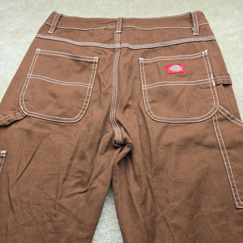 Dickies Brown Carpenter Pants White Contrast Stitch Utility Workwear Size 5/27 - Picture 7 of 11